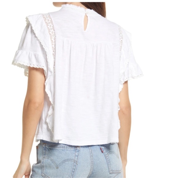 Free People Le Femme Ivory Ruffled Short Sleeve Tee L NWT - Picture 3 of 6